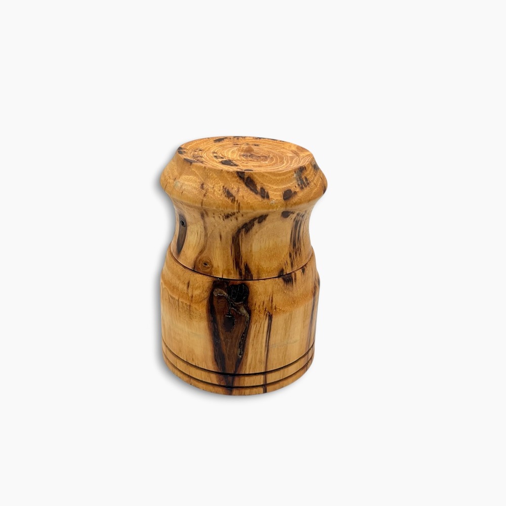 Turned Wood Trinket Box Natural Grain Small Keepsake Jar Lid Salt Cellar